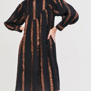 Antik Batik Black and Gold Long Sleeve Dress